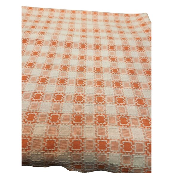 Vintage 1960s/70s Orange & White Checkered Polyester Textile 1.5 Yds X 60" Fabri - Picture 1 of 9